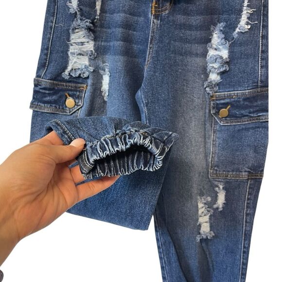 Fashion Nova Women’s Working Hard Cargo Denim Joggers-Medium - Picture 3 of 7